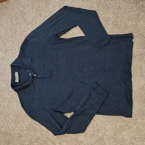 Canali Exclusive Silk Dark Blue Long Sleeve Polo Made in Italy Size 50 US M